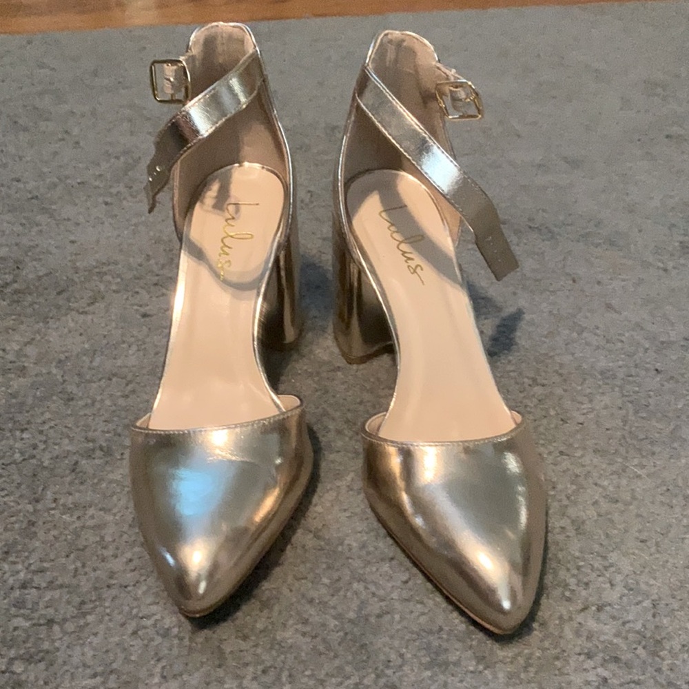 Gold wedge heels with ankle straps